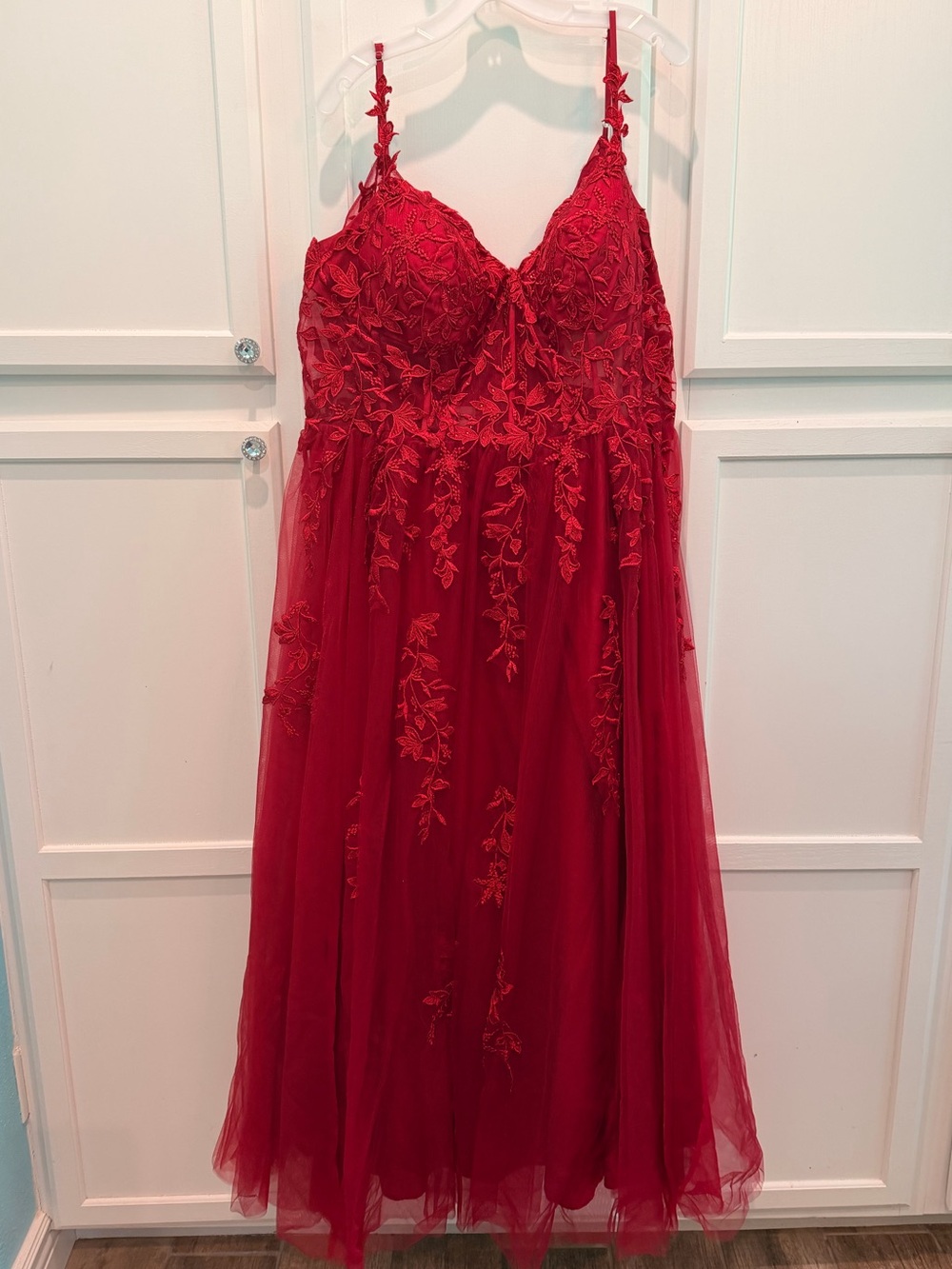 NWOT Size 24W Dark Red Embroidered Tulle Ball Gown